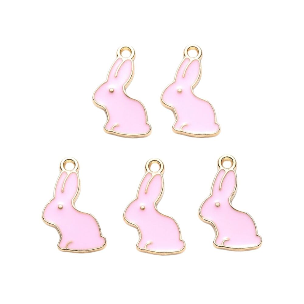 9155 100 pcs Lovely Pink Rabbit Enamel Charms Easter Theme Animals Charms